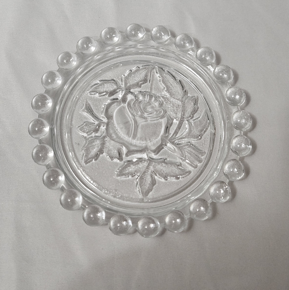 Vintage Made In German Democratic Republic Glass Rose Coaster 4 Inch!